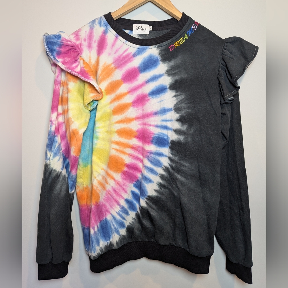 Lola + The Boys Women's Size M Multicolor Tie-Dye Dreamer Ruffle Sweatshirt
